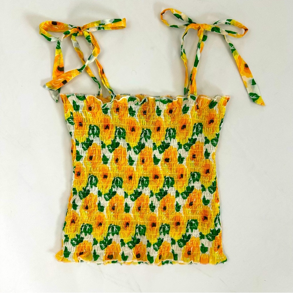 FOSSIL Smocked Floral Tie-Shoulder Tank Top S